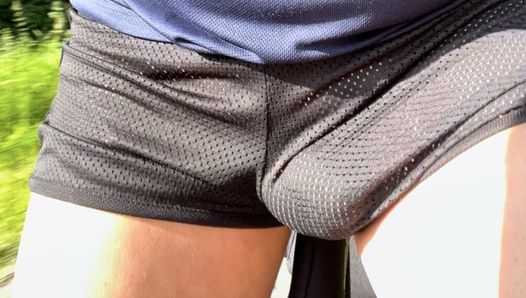 On the bike with mesh shorts