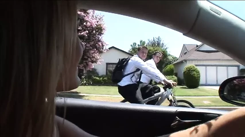 Two guys fuck blonde with pierced pussy