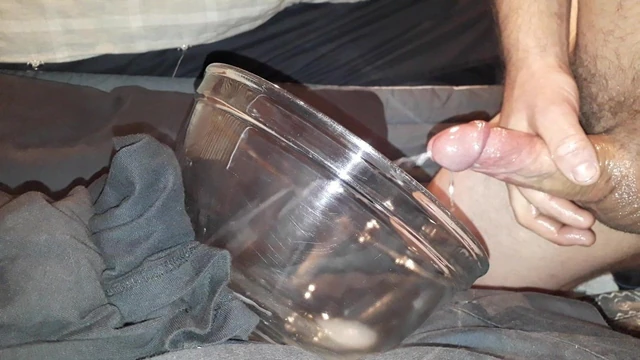 Oiled cock Cum in bowl