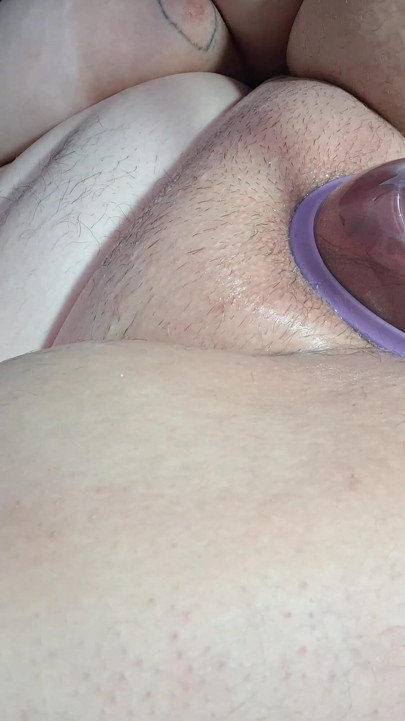 Shaved BBW Plays with Pussy Pump, Dildo and Squirts a Little