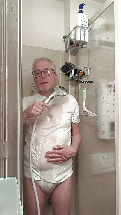 Wet T-shirt and Wet Underpants While Showering
