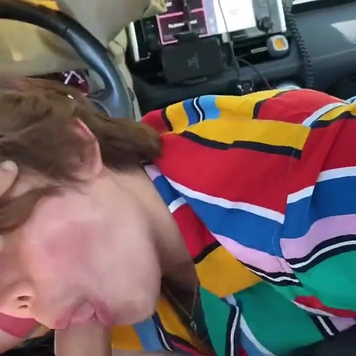 Asian Twink Sucks Big White Cock & Swallows Load in the Car