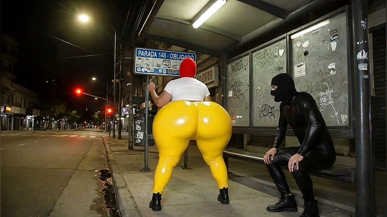 Big Ass Latina Sitting on the Bus Visible Yellow Thong