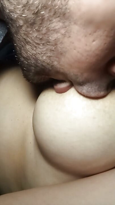 I'm a lucky guy! I always have the big natural tits drooping on my face to suck and lick her nipples