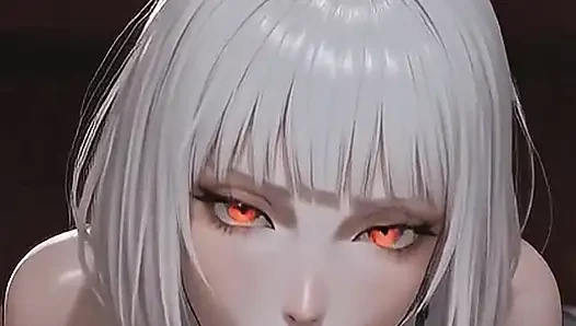 AI Goth vampire girl gives a blowjob and gets fucked in the missionary position and doggy style, takes a load in her mouth