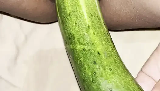Indian hot desi girl masturbate with two dildo and big fat cucumber.