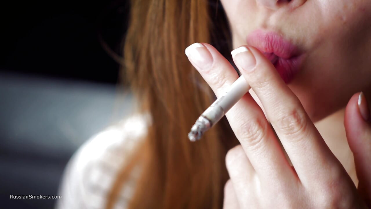 Soft Russian Beauty Smoking Cigarette Calm Moments