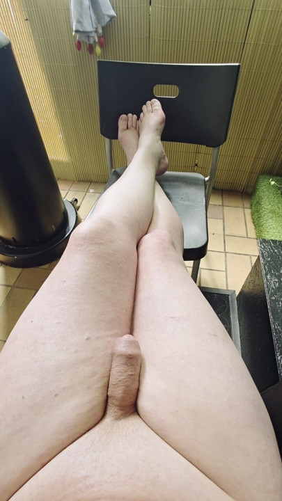 Suddenly while sunbathing on the balcony horny the cock leaked