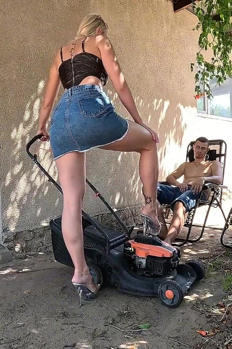 Clear Sandals, Cranking Mower & Cum on My Shoe Outdoor Fetish JOI