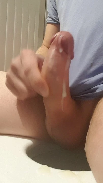 My thick curved cock pumping big cum load splashing around