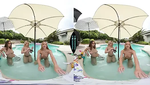 3 Hot babes ride and suck a Thundercock
