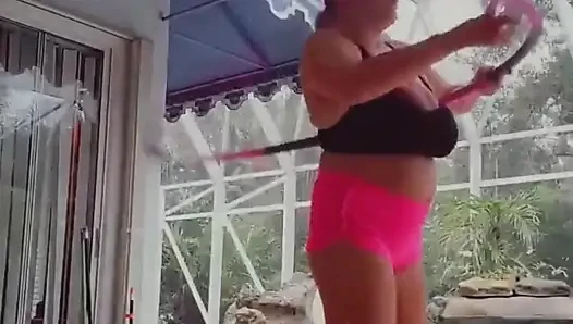 Rainy Day Topless Poolside Workout! Would You Be My Personal Trainer?