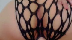 Naughty dildo fuck, ass in fishnets, oil and pee