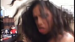 Hot teen gets her pussy hammered by a experienced black man on the chair and on the floor