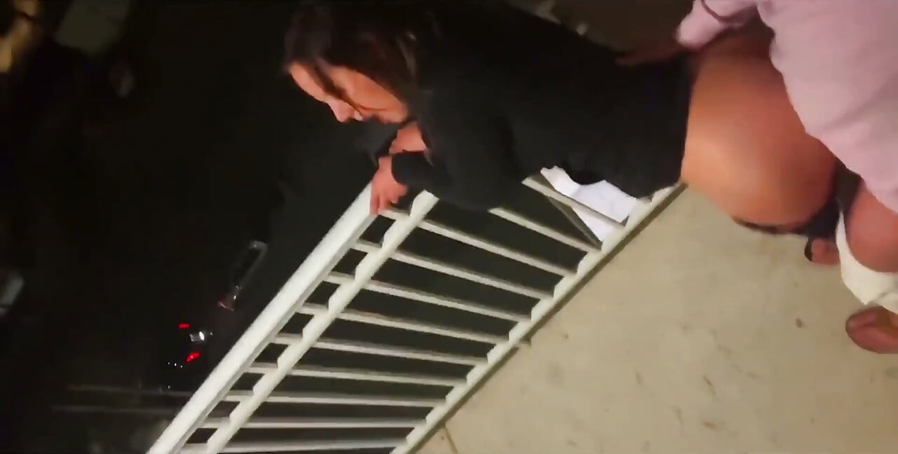 Hotel Balcony Sex as People Pass by