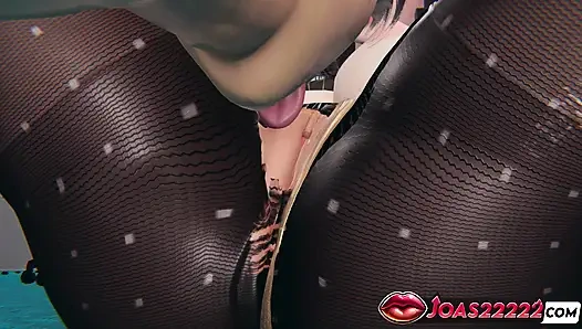 Sexy Rino büro strumpfhosen 3D Hentai - masturbation des küssens, intensives lecken und fingern, squirting