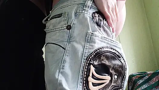Two girlfriends masturbate and cum in jeans