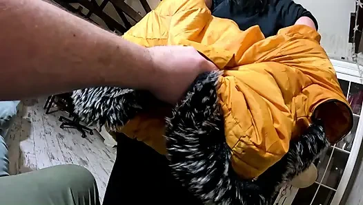 Shiny Yellow Downjacket BJ – Pussy Rules Shirt and Double Cum on My Clothes