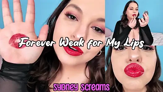 Für immer schwach für meine lippen - Verführerin sydney schreit roten lippenstift auf, bevor sie dich mit ihren lippenstift-kussstreifen bedeckt