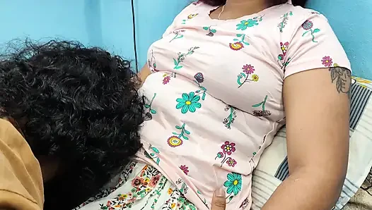 Boobs press with pussy lick romance in skirt