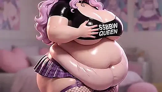 SSBBW Purple Hair Anime Girl Squeezing Massive Tits Ahegao