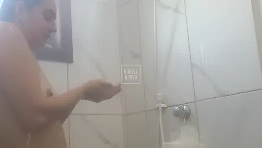 Naughty aunt makes naked call during shower