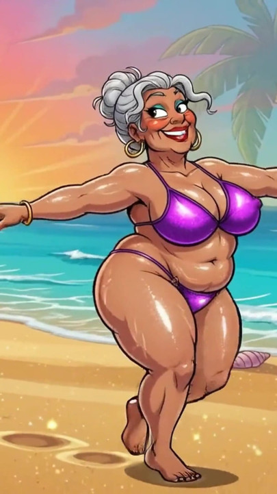 Busty Granny Huge Boobs Beach Tease - New Ai Style