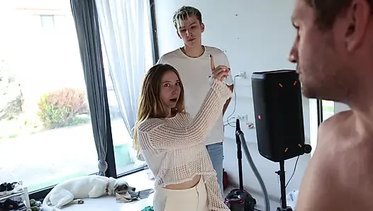 Cuckold watches as a man fucks his girlfriend and cums in her mouth