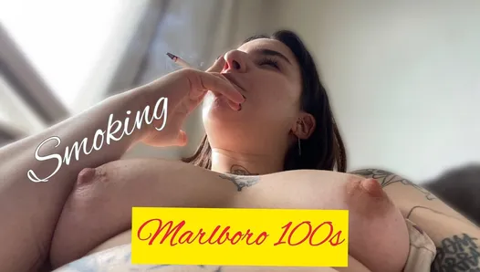 Topless Smoking Alternative tattooed model
