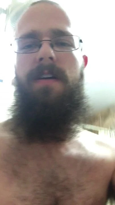 bearded guy cums in bathroom