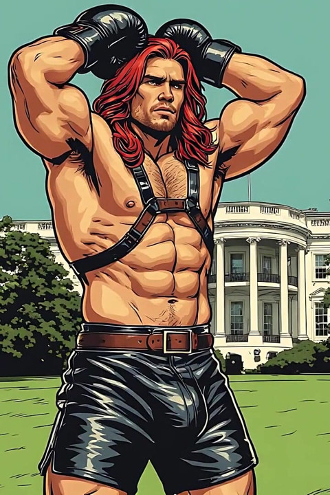 White House Lawn Fighter Bulge Comic Style Art