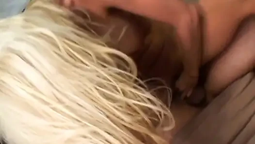 Blond babes with great ass get their juicy pink pussy fucked on couch