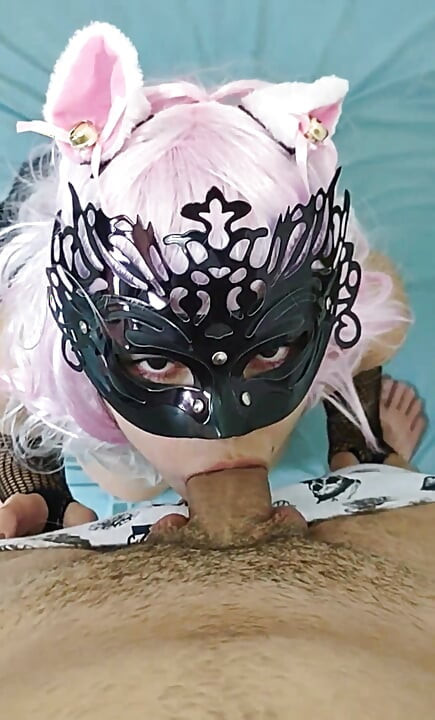 POV - Cute pink-haired e-girl takes off my boxers and licks my big pink cock before getting on all fours to take it.