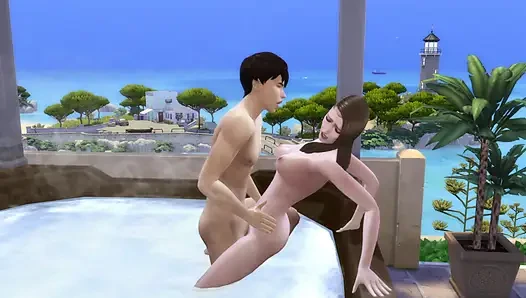 Couple on vacation take the opportunity to fuck in the hydro. The Sims