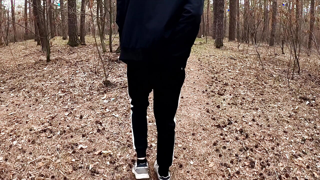 The Guy Walks with A Vibrator in The Park and Masturbates