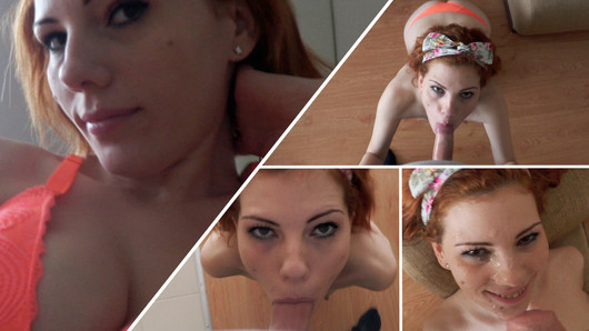 Submissive Redhead Gives Rough Sloppy POV Condom Deepthroat