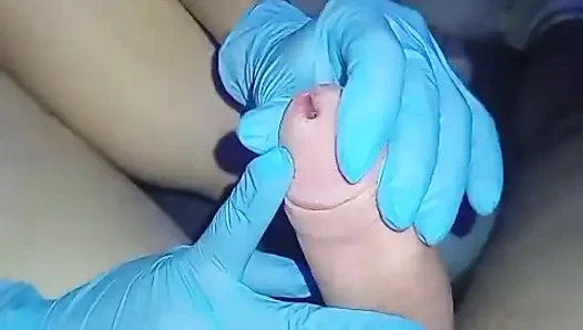 Gentle massage with sterile gloves, it is done as he likes