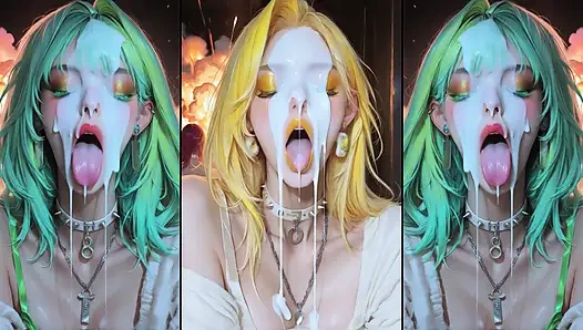 Kapitel 2: Anime-charaktere bekommen ihr gesicht gründlich mit sperma bedeckt.