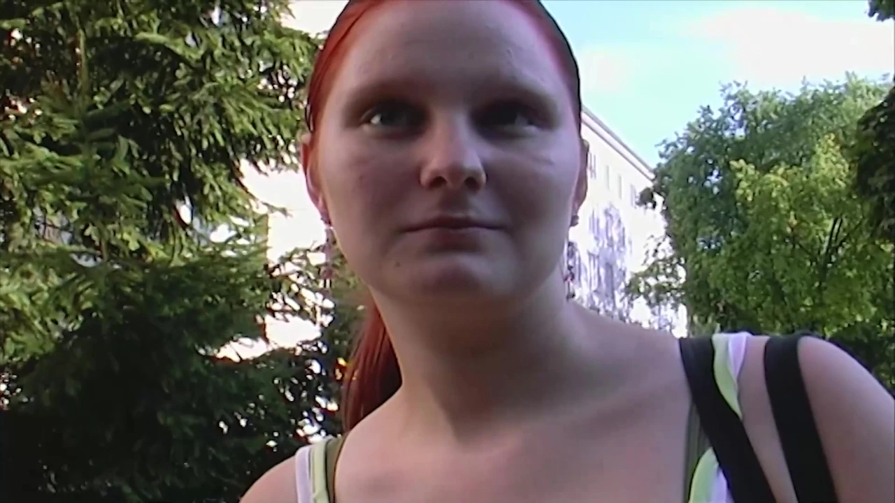 Redhead German slut with amazing round tits loves rubbing her muff