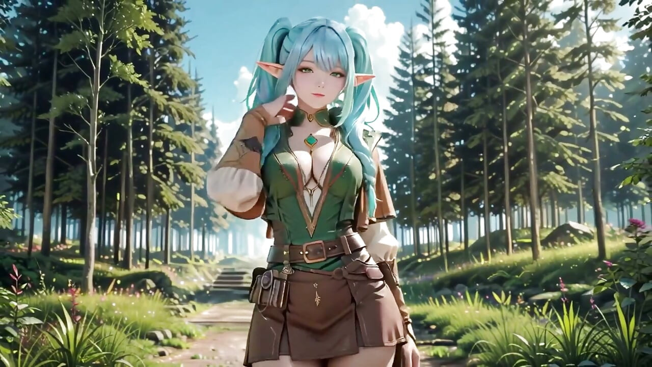 Forest Fantasy! Blue Elf Kneeling, Green Elf Teasing, Sun-dappled Magic & Wand Play, Who Gives in First?