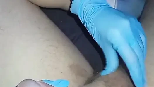 Gentle massage with sterile gloves, it is done as he likes