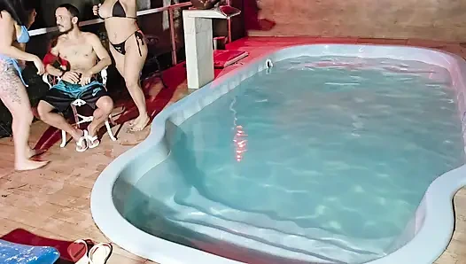 Caught in the Act! Two Brunettes Caught Masturbating in the Condo's Pool