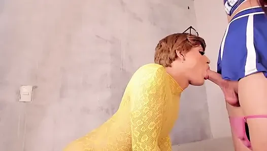 Latina TS Forces Her Friend Femboy to Suck Her Big Cock