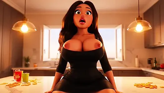 Hot Curvy Married Brazilian Wife Secretly Fucked by Young Neighbor in Kitchen Before Guests Arrive (AI generated)