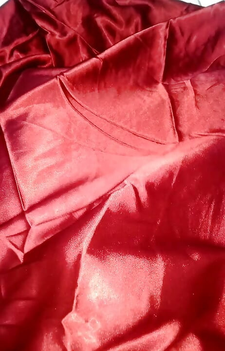 Pulsating Cum Into Red Satin Long Gown
