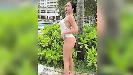 Pamuklu Transparan Tulum Içinde açık Havada Çiş