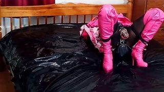 Sissy Maids Self Bondage Armbinder attached to Chastity Cage