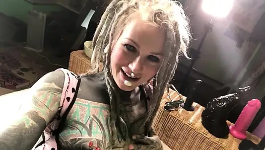 Horny Alternative Tattooed Girl Shows Her Sex Toys With Ass Plug In
