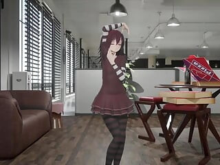 Gótica menina hentai despir-se dança com peitos pequenos nus com apenas meias de cabelo vermelho macio e cor de roupa editar smixix