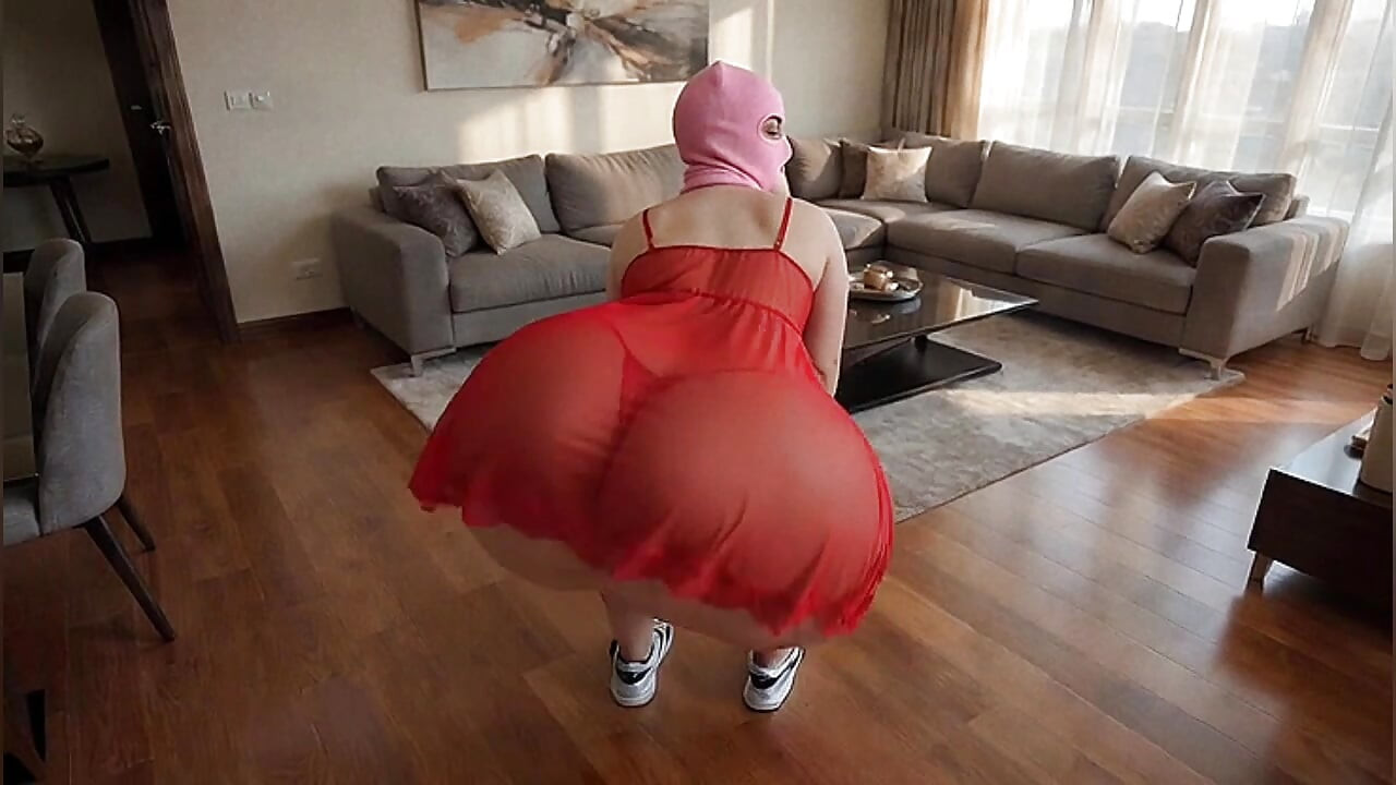 Woman in black babydoll with big butt